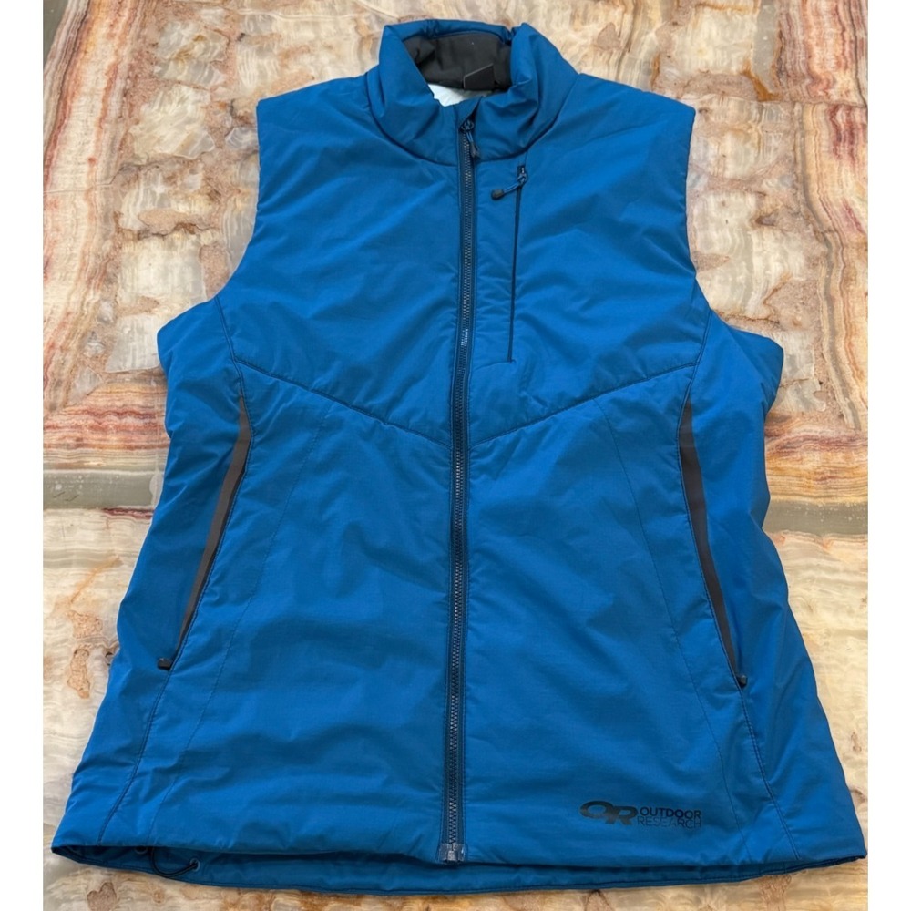 Outdoor Research Mens Full Zip Vest Blue Lined Pockets Hiking Camping Size S‎